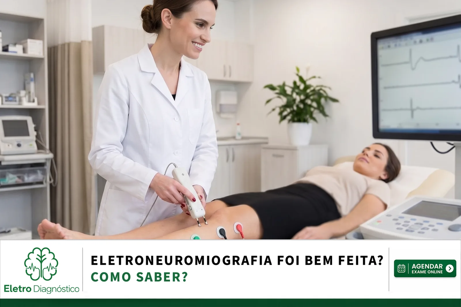 Comparação de captação do nervo mediano sensitivo na eletroneuromiografia: à direita, traçado inadequado com forte contaminação do potencial motor e marcações sem linha de base definida; à esquerda, traçado adequado com linha de base estável e potenciais sensitivos limpos.